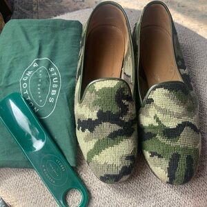 Stubbs & Wootton Green Camouflage Needlepoint Slip-On Loafers